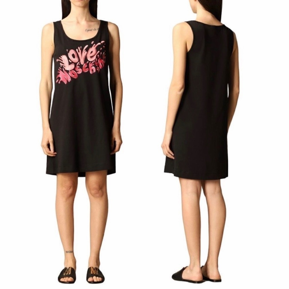 LOVE MOSCHINO Graffiti Logo Splatter Paint Tank Women’s T-Shirt Mini Dress NEW